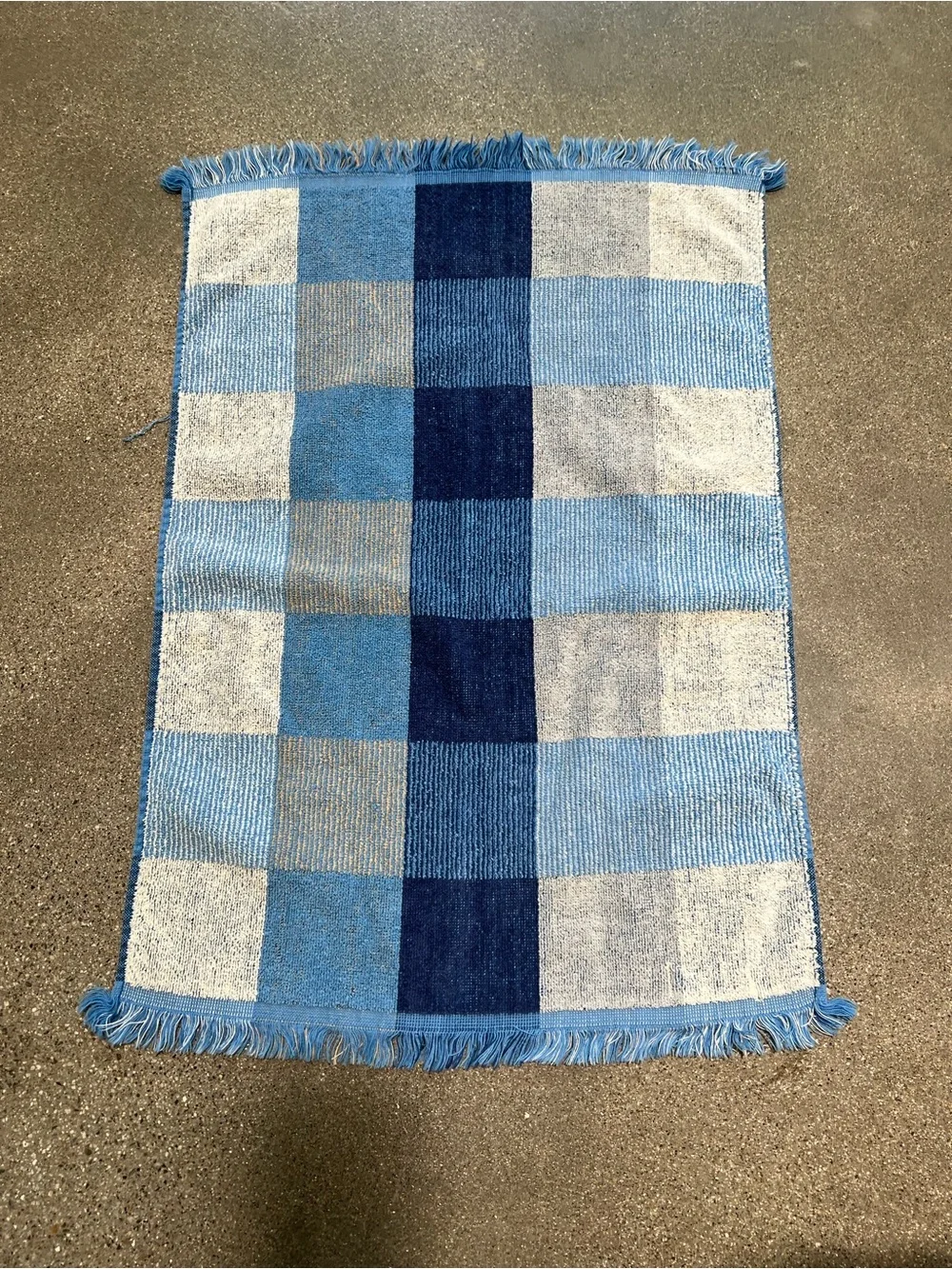 Vintage 1970s/80s Cannon hand towel  Blue white colorblock plaid
